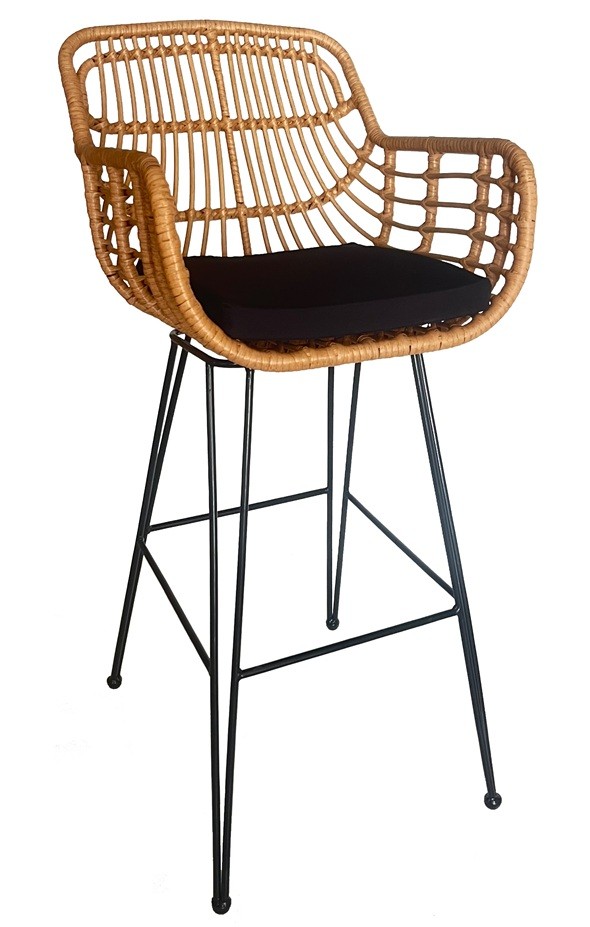 [430.TJAMBENE] Taburete JAMBI, metal, ratán beige, cojín negro