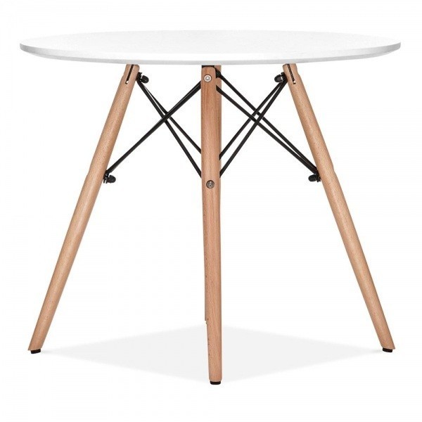Mesa STAR, base madera, tapa blanca, 100 cms de diámetro