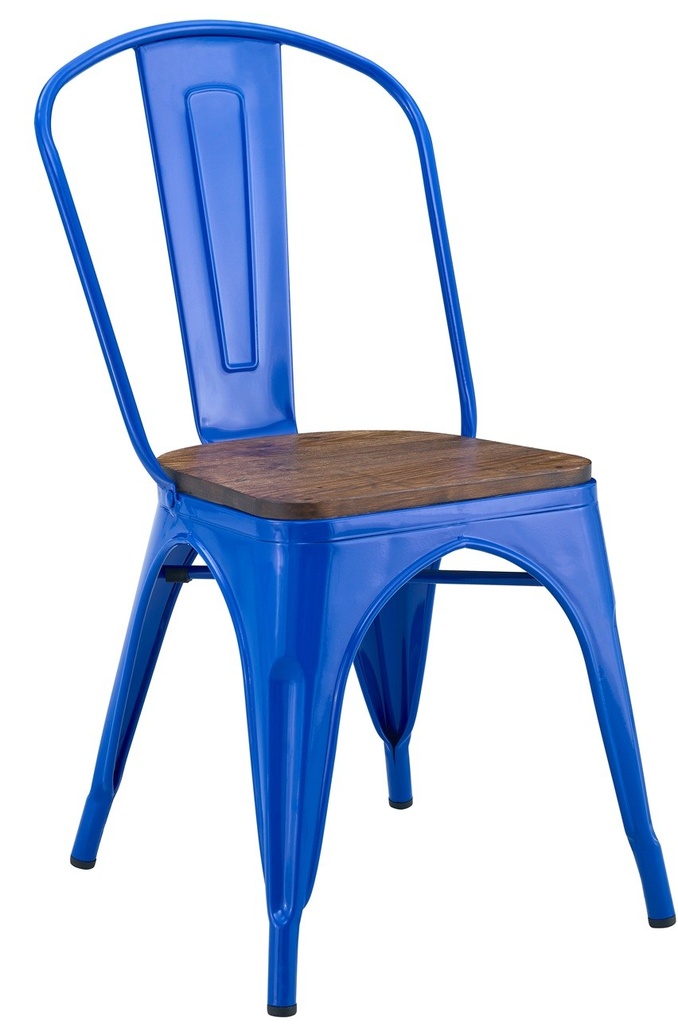 [543.STOEKWOAZ] Silla TOL EK WOOD, acero, azul, asiento madera