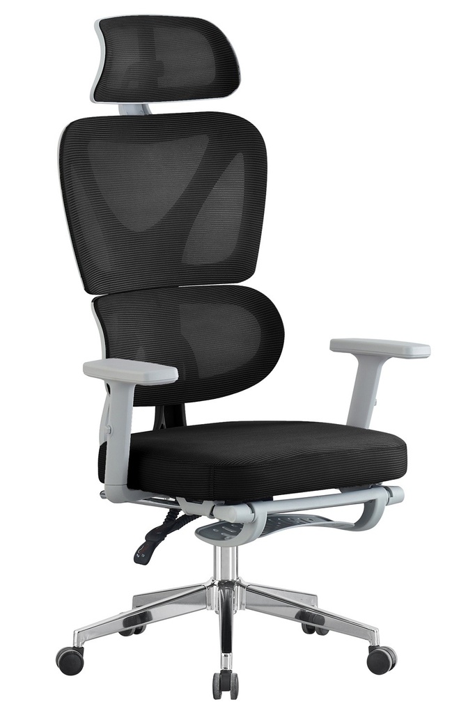 Sillón de oficina DURBUY, alto, ergonómico, gris, malla negra